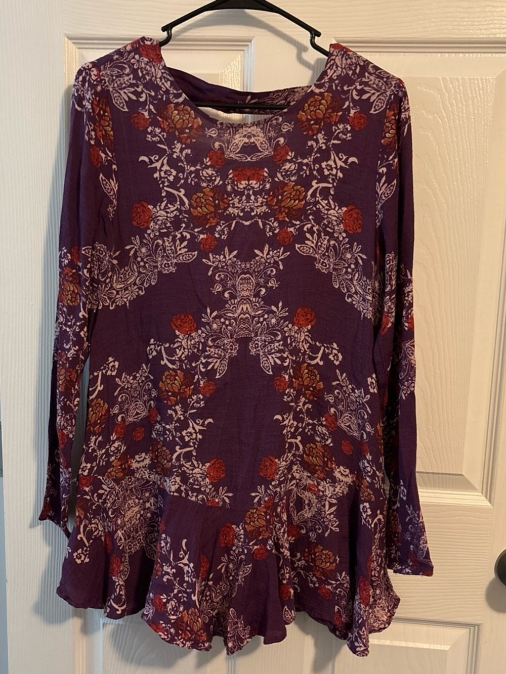 Free People Purple Floral Long-Sleeve Peplum Tunic Dress